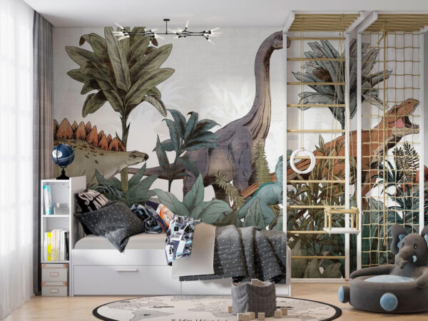 Dinosaury sa potulujú v bujnej zeleni Fototapety Dinosaury sa potulujú v bujnej zeleni