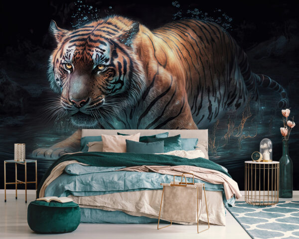 Tiger sa ticho plazí po vode Fototapety Tiger sa ticho plazí po vode