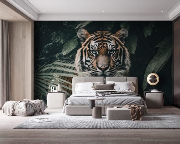 Tiger ukrytý medzi listami džungle Fototapety Tiger ukrytý medzi listami džungle