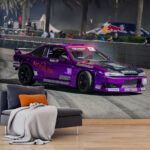 Fototapety Fialové auto driftuje na trati