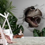 Fototapety Dinosaurus sa vynorí cez prasknutú stenu