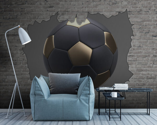 Futbalová lopta prerazí tehlovú stenu Fototapety Futbalová lopta prerazí tehlovú stenu