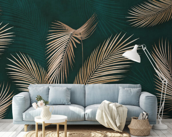 Elegantné palmové listy na teal pozadí Fototapety Elegantné palmové listy na teal pozadí