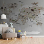 Fototapety Mapa sveta so zvieratami