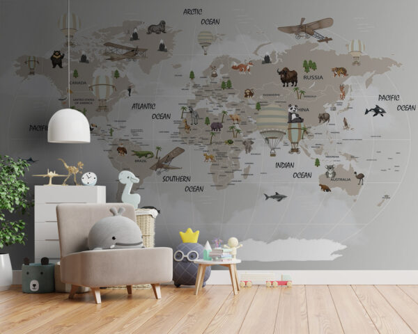 Mapa sveta so zvieratami Fototapety Mapa sveta so zvieratami