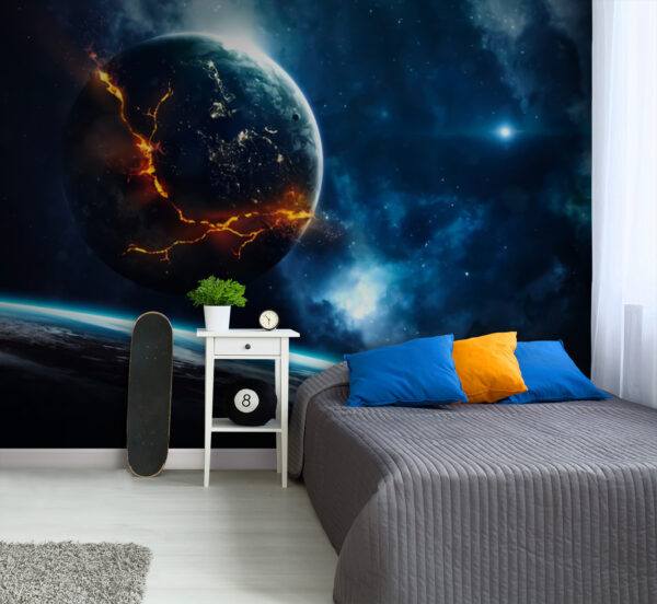 Planéta s ohňom v pozadí Fototapety Planéta s ohňom v pozadí