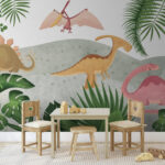 Fototapety Skupina dinosaurov s listami