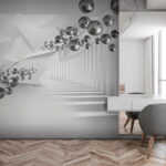 Fototapety Plávajúce gule v geometrickej chodbe.