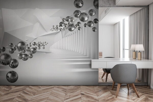 Plávajúce gule v geometrickej chodbe Fototapety Plávajúce gule v geometrickej chodbe