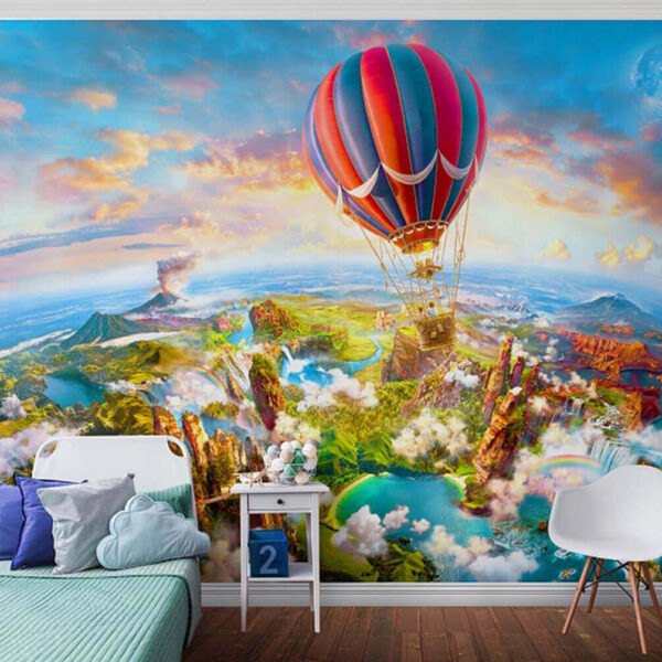 Teplovzdušný balón nad krajinou Fototapety Teplovzdušný balón nad krajinou