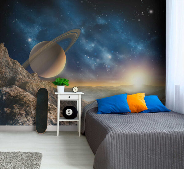 Planéta s prstencami na oblohe Fototapety Planéta s prstencami na oblohe