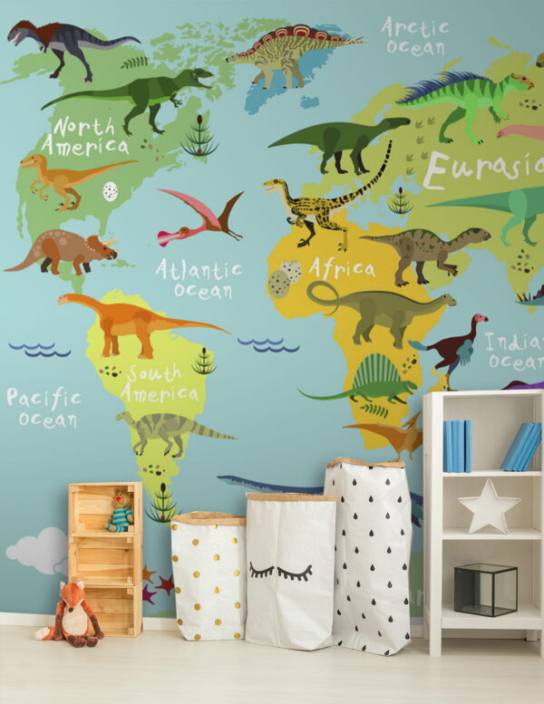 Mapa dinosaurov s bielym textom Fototapety Mapa dinosaurov s bielym textom