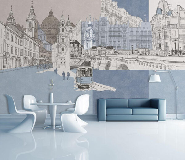Ikonická architektúra Európy v náčrtoch Fototapety Ikonická architektúra Európy v náčrtoch