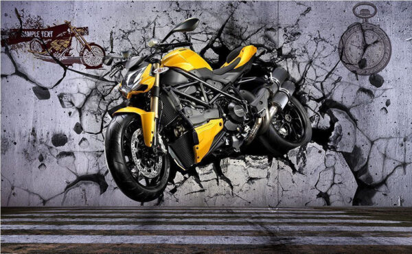 Motocykel prerazil stenu Fototapety Motocykel prerazil stenu