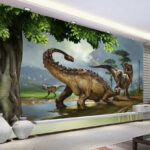 Fototapety Veľký dinosaurus s dlhými rohmi a dlhým chvostom
