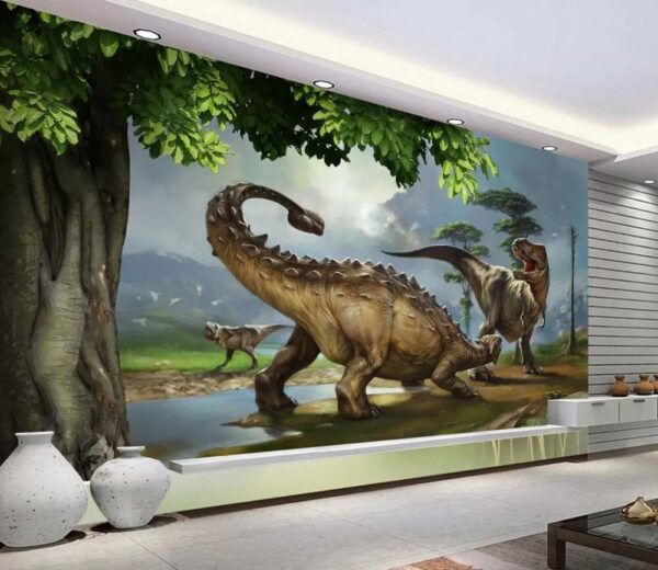 Veľký dinosaurus s dlhými rohmi a dlhým chvostom Fototapety Veľký dinosaurus s dlhými rohmi a dlhým chvostom
