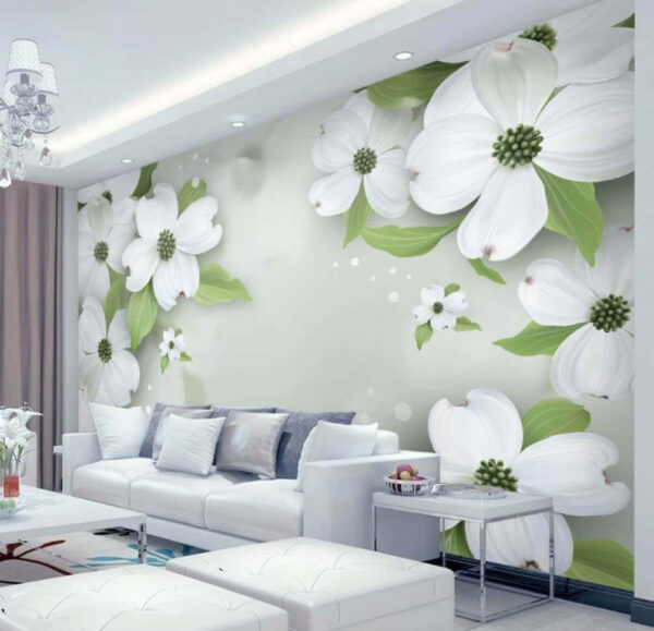 Fototapety Biele kvety so zelenými listami