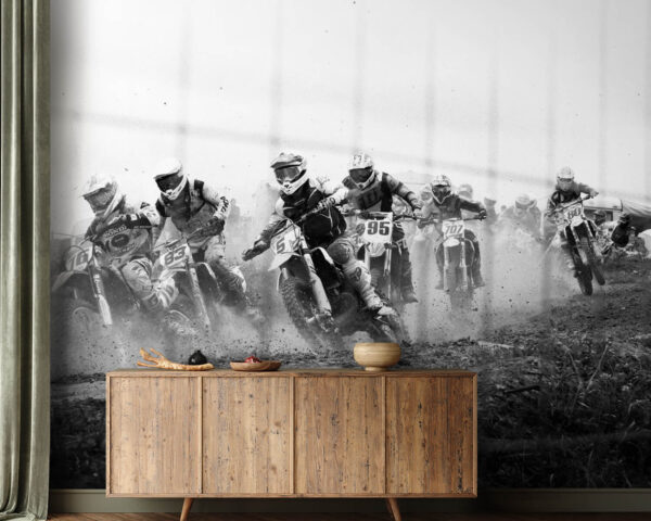 Skupina ľudí na terénnych motocykloch Fototapety Skupina ľudí na terénnych motocykloch