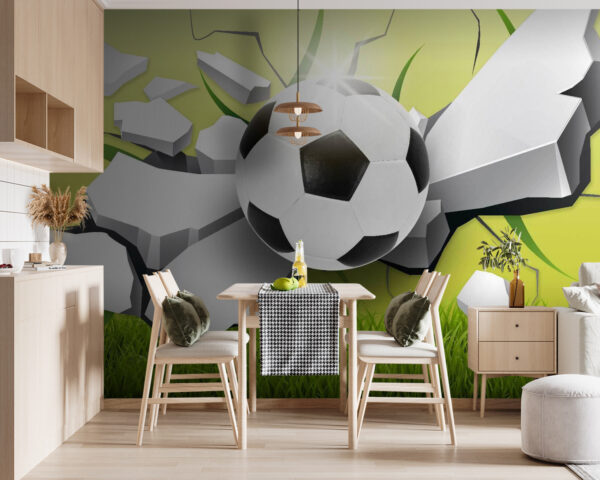 Futbalová lopta preráža povrch Fototapety Futbalová lopta preráža povrch