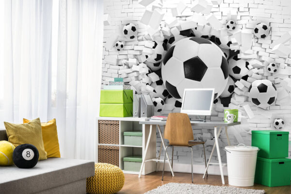 Futbalové lopty prerazili stenu Fototapety Futbalové lopty prerazili stenu