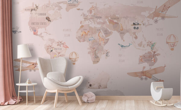 Mapa sveta so zvieratami Fototapety Mapa sveta so zvieratami