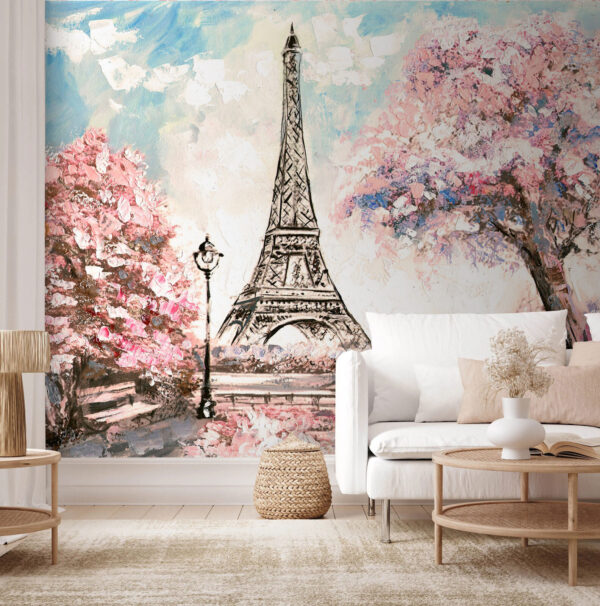 Parížska romantika pod rozkvitnutými čerešňami Fototapety Parížska romantika pod rozkvitnutými čerešňami
