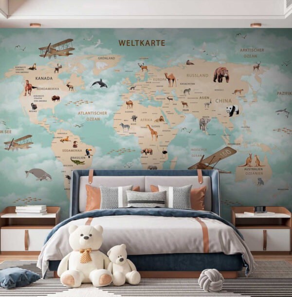 Mapa sveta so zvieratami Fototapety Mapa sveta so zvieratami