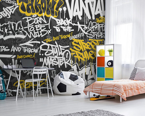 Žlté graffiti na čiernom pozadí Fototapety Žlté graffiti na čiernom pozadí
