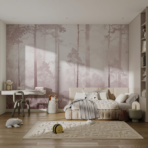 Fototapety Hmlistý les s vysokými stromami