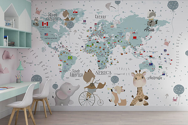 Mapa sveta so zvieratami Fototapety Mapa sveta so zvieratami