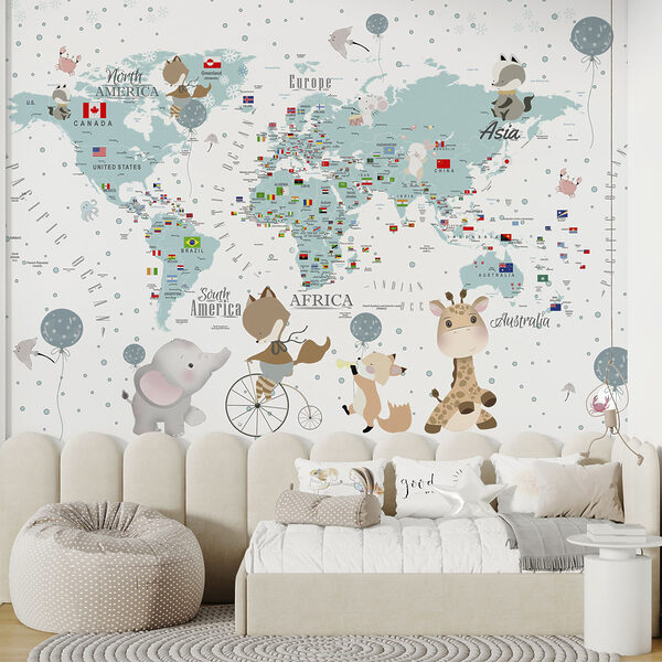 Mapa sveta so zvieratami Fototapety Mapa sveta so zvieratami