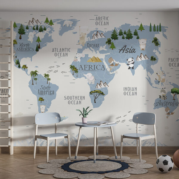 Mapa sveta so zvieratami a textom Fototapety Mapa sveta so zvieratami a textom