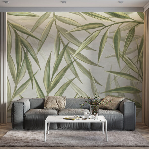 Wall murals Verdant leaves on pale background Fototapety Wall murals Verdant leaves on pale background