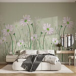 Fototapety Kvitnúce sedmokrásky na zelenom pozadí