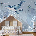 Fototapety Veľryba sa kĺže po živej oceánskej scéne