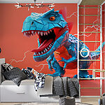 Fototapety Modrý dinosaurus s vychádzajúcim bleskom