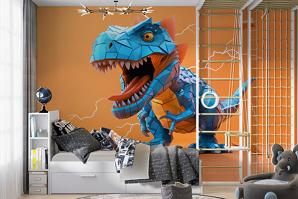 Fototapety Modrý dinosaurus s vychádzajúcim bleskom