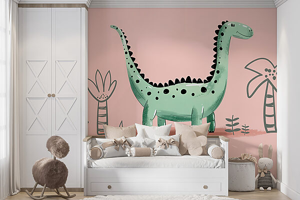 Fototapety Fototapety Kreslený dinosaurus s rastlinami a listami (Katalógové číslo: w01357)