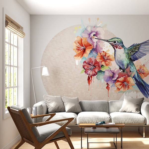 Kolibrík letiaci nad kvetmi Fototapety Kolibrík letiaci nad kvetmi
