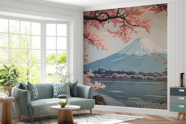 Wall murals Mountain with pink flowers Fototapety Wall murals Mountain with pink flowers