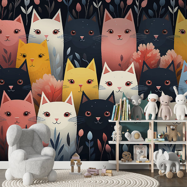 Fototapety Skupina mačiek s kvetmi