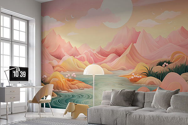 Wall murals River running through a valley Fototapety Wall murals River running through a valley