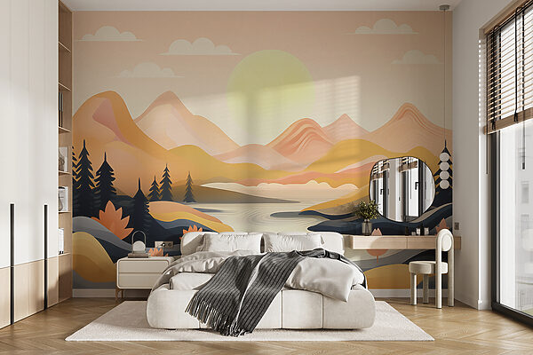 Wall murals River running through a valley Fototapety Wall murals River running through a valley
