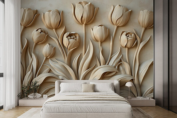Fototapety Elegantné béžové sochy tulipánov kvitnú