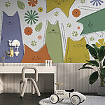 Fototapety Skupina mačiek s kvetmi a listami