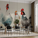 Fototapety Skupina kurčiat s červeným a bielym perím