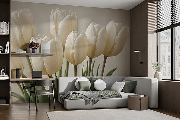 Skupina bielych tulipánov Fototapety Skupina bielych tulipánov