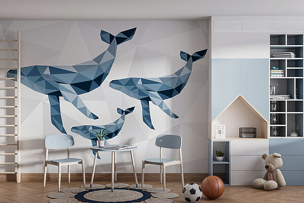 Skupina veľrýb v štýle low poly Fototapety Skupina veľrýb v štýle low poly