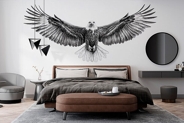 Čiernobiely obrázok letiaceho vtáka Fototapety Čiernobiely obrázok letiaceho vtáka