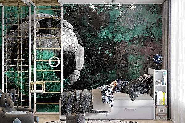 Futbalová lopta na zelenom a čiernom pozadí Fototapety Futbalová lopta na zelenom a čiernom pozadí